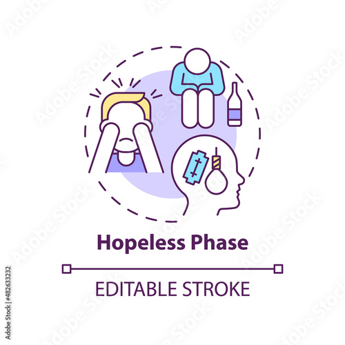 Hopeless phase concept icon. Mental condition. Gambling addiction abstract idea thin line illustration. Isolated outline drawing. Editable stroke. Arial, Myriad Pro-Bold fonts used