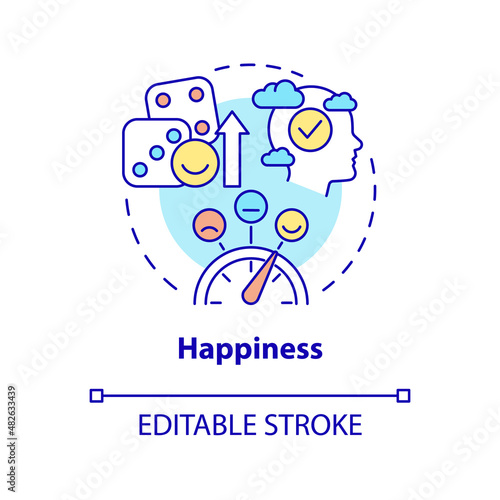 Happiness concept icon. Brain stimulation. Gambling positive traits abstract idea thin line illustration. Isolated outline drawing. Editable stroke. Arial, Myriad Pro-Bold fonts used