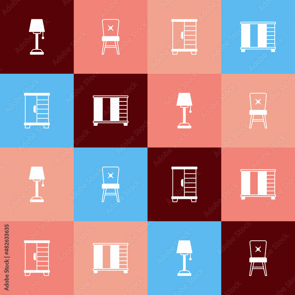 Set pop art Floor lamp, Chair, Wardrobe and icon. Vector Set pop art Floor lamp, Chair, Wardrobe and icon. Vector