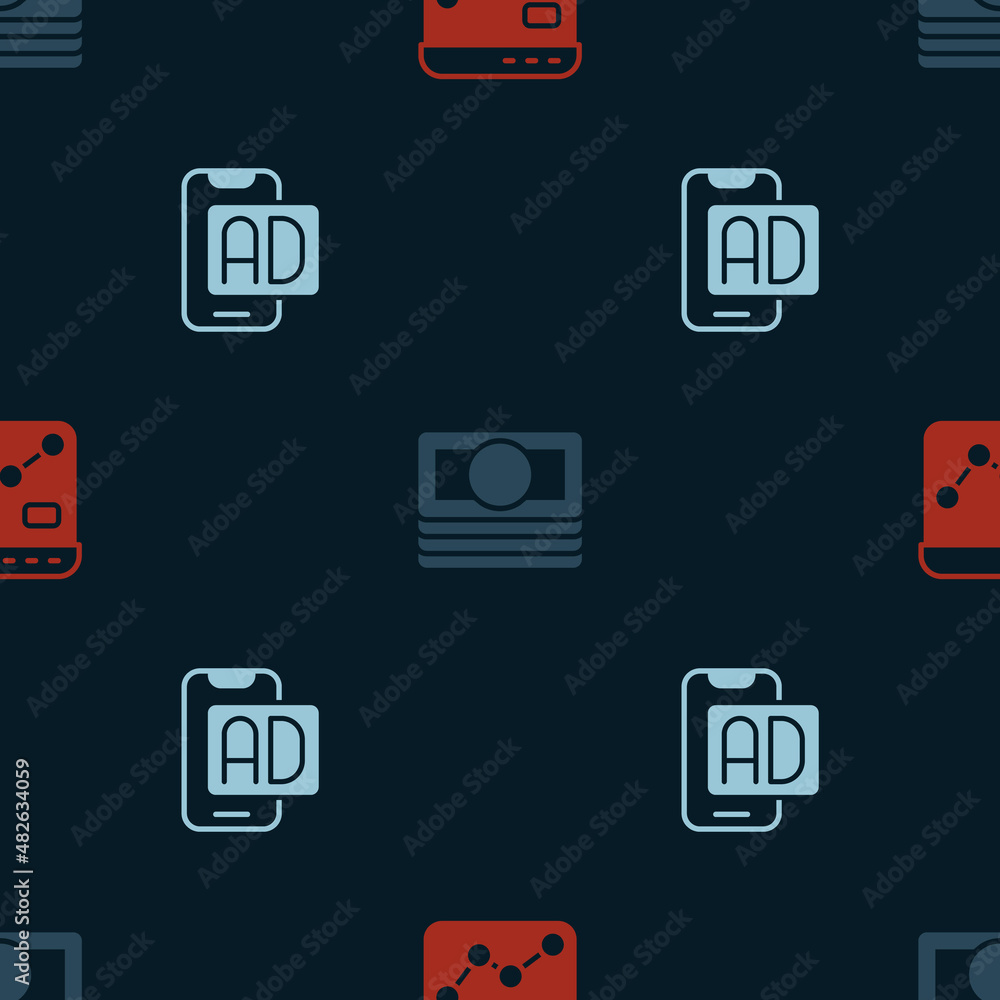 Set Market analysis, Stacks paper money cash and Advertising on seamless pattern. Vector Set Market analysis, Stacks paper money cash and Advertising on seamless pattern. Vector