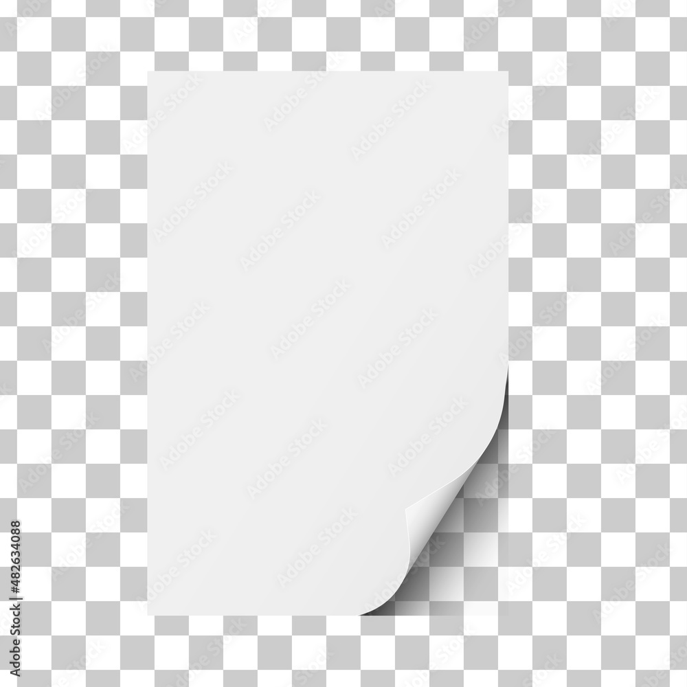 Vetor de sheet of white a4 paper with curled corner and soft shadow 