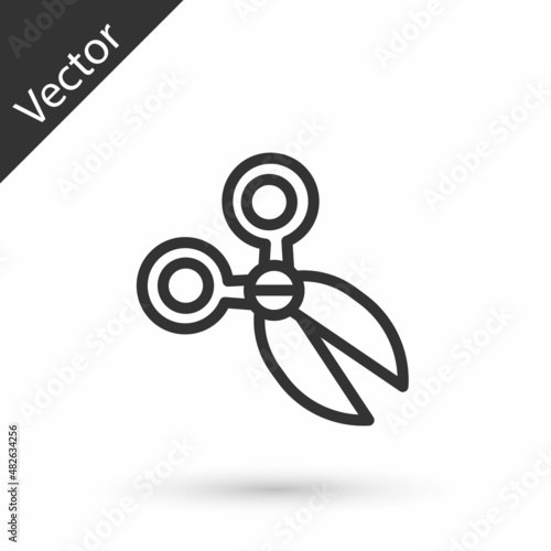 Grey line Scissors icon isolated on white background. Cutting tool sign. Vector
