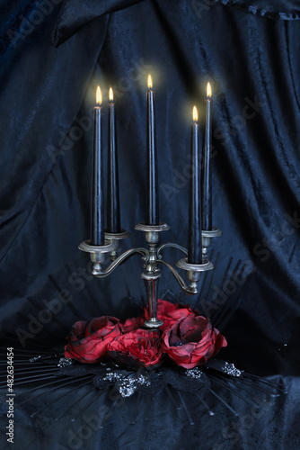 candle and rose