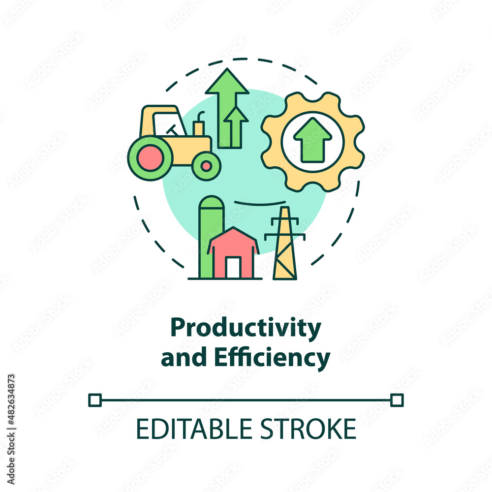 Productivity and efficiency concept icon. RE economic benefits abstract idea thin line illustration. Isolated outline drawing. Editable stroke. Roboto-Medium, Myriad Pro-Bold fonts used