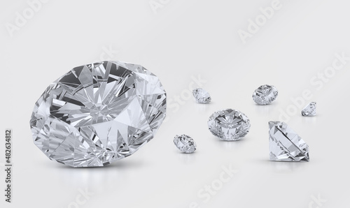 Dazzling diamond placed on gray background. 3D render