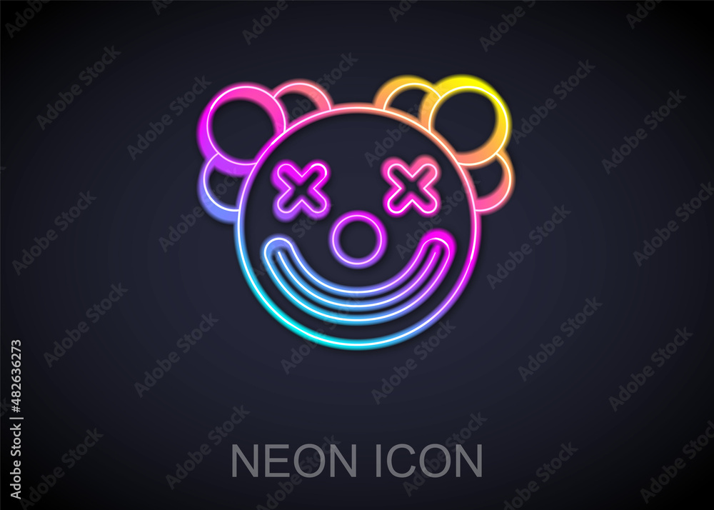 Glowing neon line Clown head icon isolated on black background. Vector Glowing neon line Clown head icon isolated on black background. Vector
