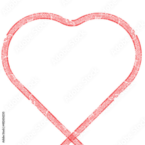 Tire tracks in heart form. Car thread silhouette. Vector illustration.