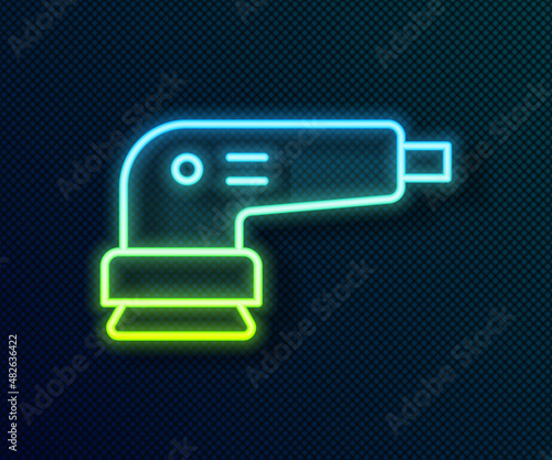 Glowing neon line Electric sander icon isolated on black background. Orbital sander. For floor and wooden planks sanding sandpaper. Vector