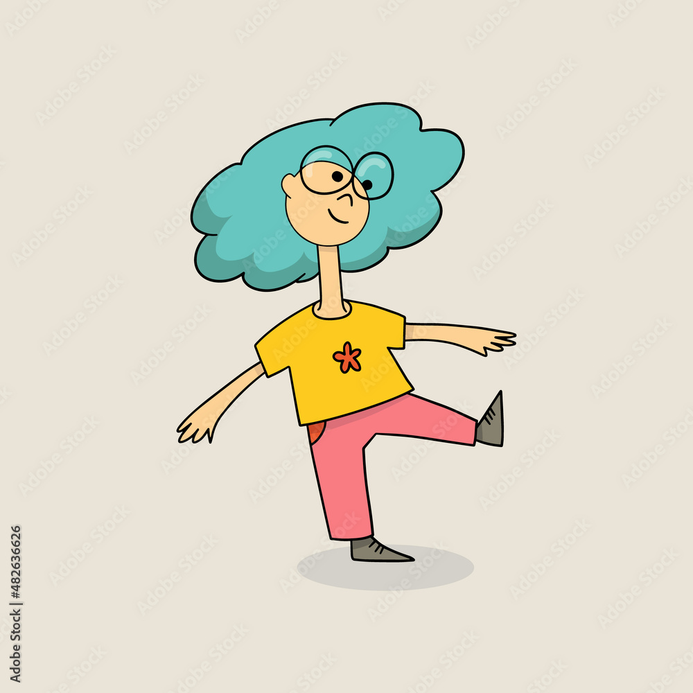 Smart little girl in glasses is standing in full-length. Funny vector girl, isolated art on beige background. Smart little girl in glasses is standing in full-length. Funny vector girl, isolated art on beige background.