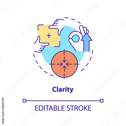 Clarity concept icon. Business communication essential abstract idea thin line illustration. Easy-to-understand message. Isolated outline drawing. Editable stroke. Arial, Myriad Pro-Bold fonts used