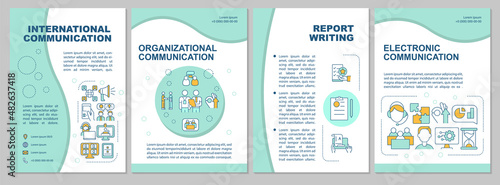 Professional communication skills mint brochure template. Booklet print design with linear icons. Vector layouts for presentation, annual reports, ads. Arial, Myriad Pro-Regular fonts used