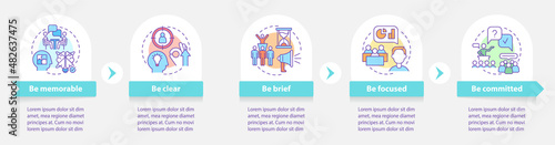 Business communication etiquette round infographic template. Data visualization with 5 steps. Process timeline info chart. Workflow layout with line icons. Myriad Pro-Bold, Regular fonts used