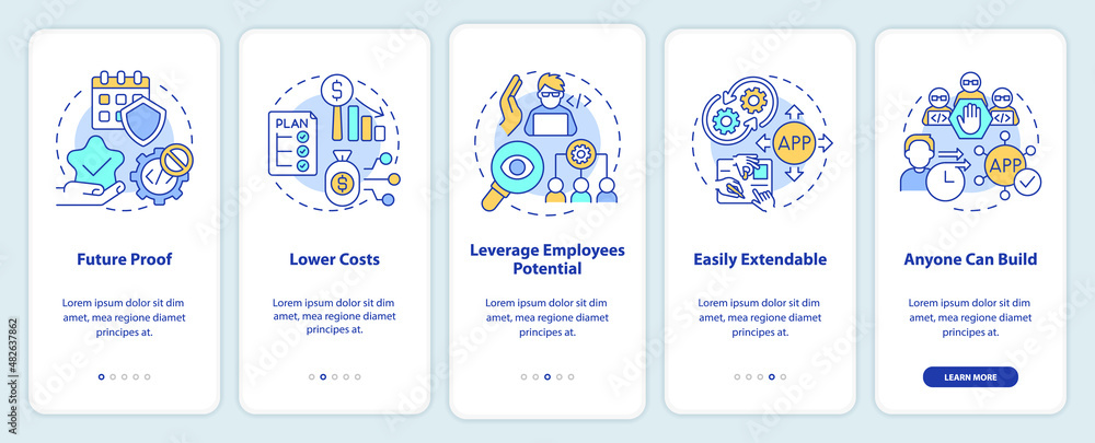 Benefits of no code onboarding mobile app screen. Web 3 0 walkthrough 5 steps graphic instructions pages with linear concepts. UI, UX, GUI template. Myriad Pro-Bold, Regular fonts used Benefits of no code onboarding mobile app screen. Web 3 0 walkthrough 5 steps graphic instructions pages with linear concepts. UI, UX, GUI template. Myriad Pro-Bold, Regular fonts used