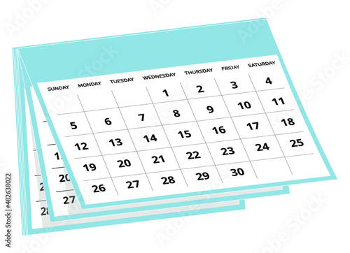 Blue calendar icon. black text and numbers isolated on white background. vector illustration