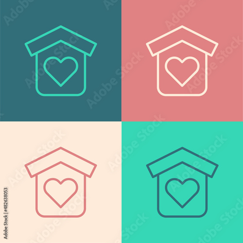 Pop art line Shelter for homeless icon isolated on color background. Emergency housing, temporary residence for people, bums and beggars without home. Vector