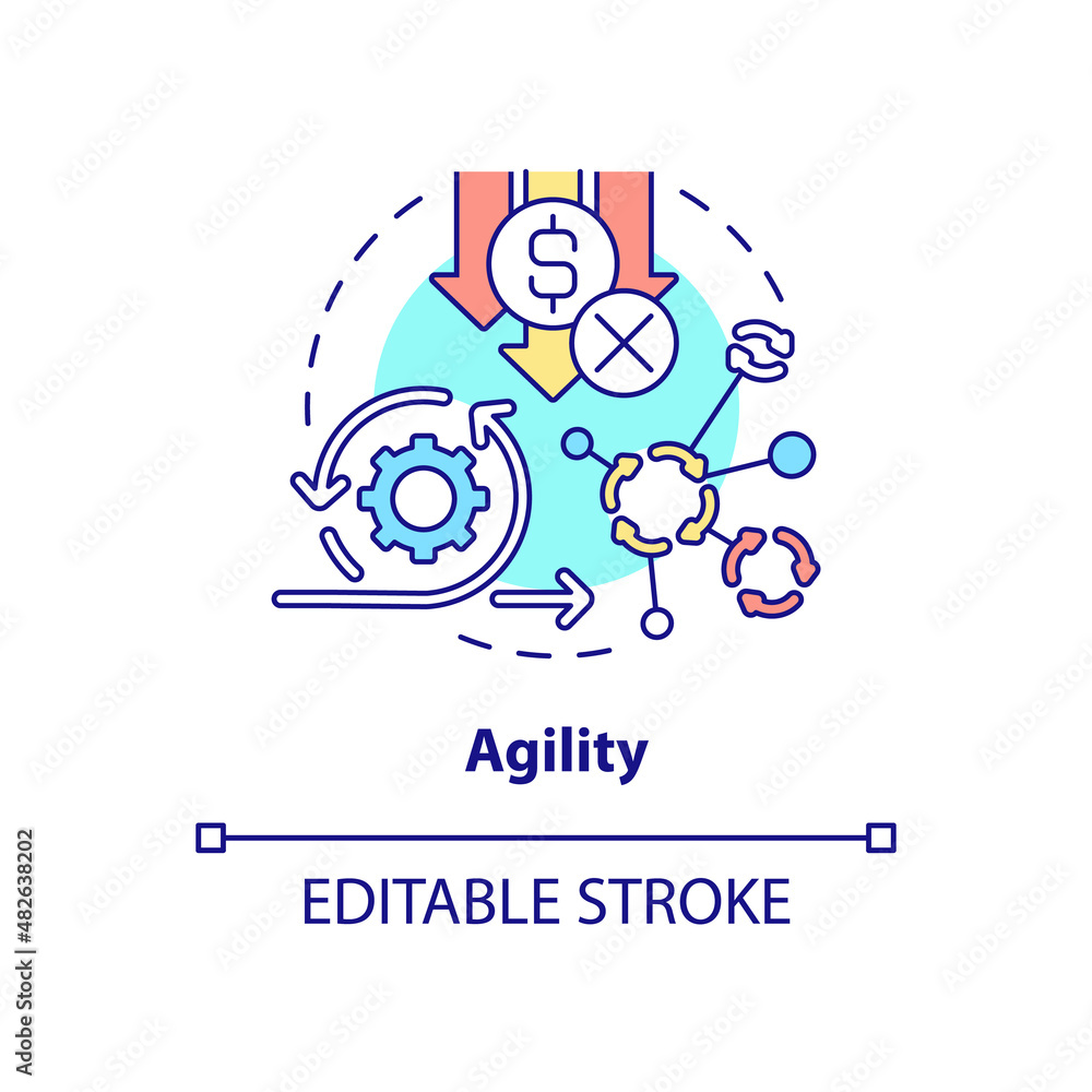 Agility concept icon. Application feature. Programming app. Web 3 0 abstract idea thin line illustration. Isolated outline drawing. Editable stroke. Arial, Myriad Pro-Bold fonts used