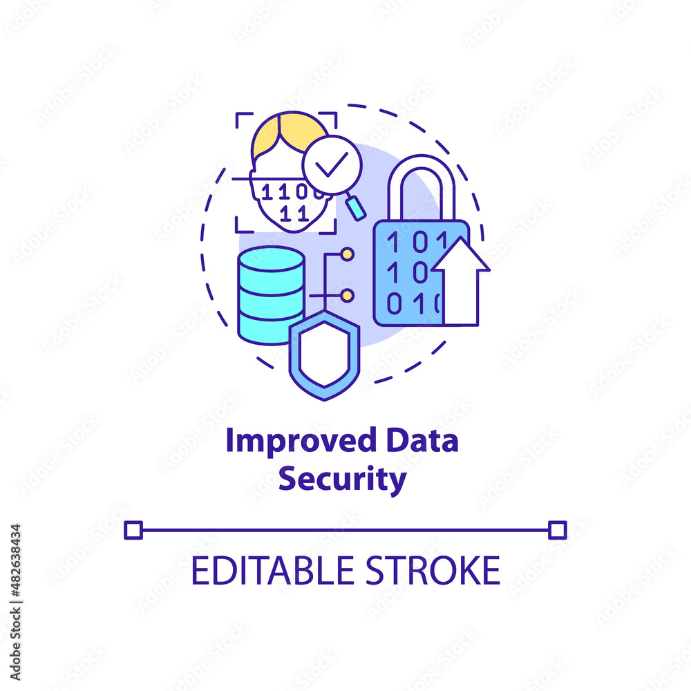 Improved data security concept icon. Incrcease cyber safety. Web 3 0 abstract idea thin line illustration. Isolated outline drawing. Editable stroke. Arial, Myriad Pro-Bold fonts used