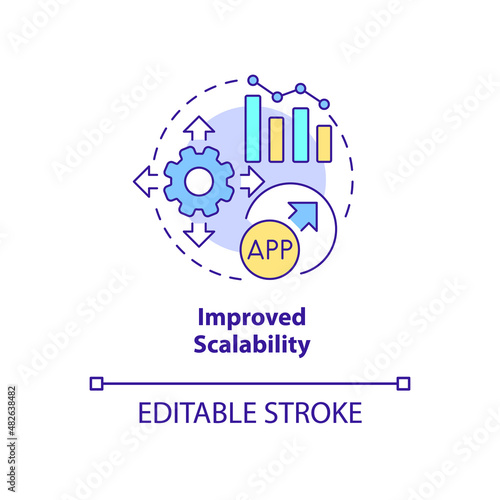 Improved scalability concept icon. Increase size of application. Web 3 0 abstract idea thin line illustration. Isolated outline drawing. Editable stroke. Arial, Myriad Pro-Bold fonts used