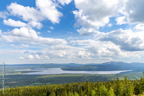 Beautiful view from the Zyuratkul ridge on the Zyuratkul lake. Zyuratkul national Park, Chelyabinsk region, Russia. photo