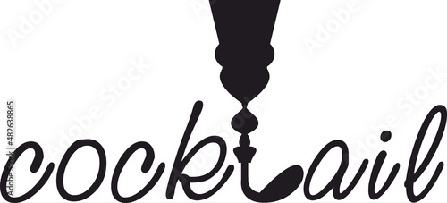 Wine glass, cocktail, alcoholic drink icon and logo, simple black graphic silhouette

