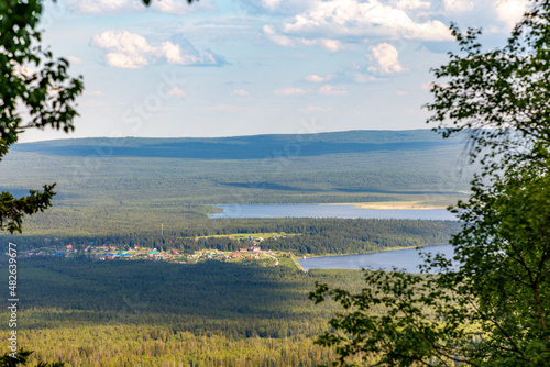 Beautiful view from the Zyuratkul ridge on the Zyuratkul lake. Zyuratkul national Park  Chelyabinsk region  Russia.