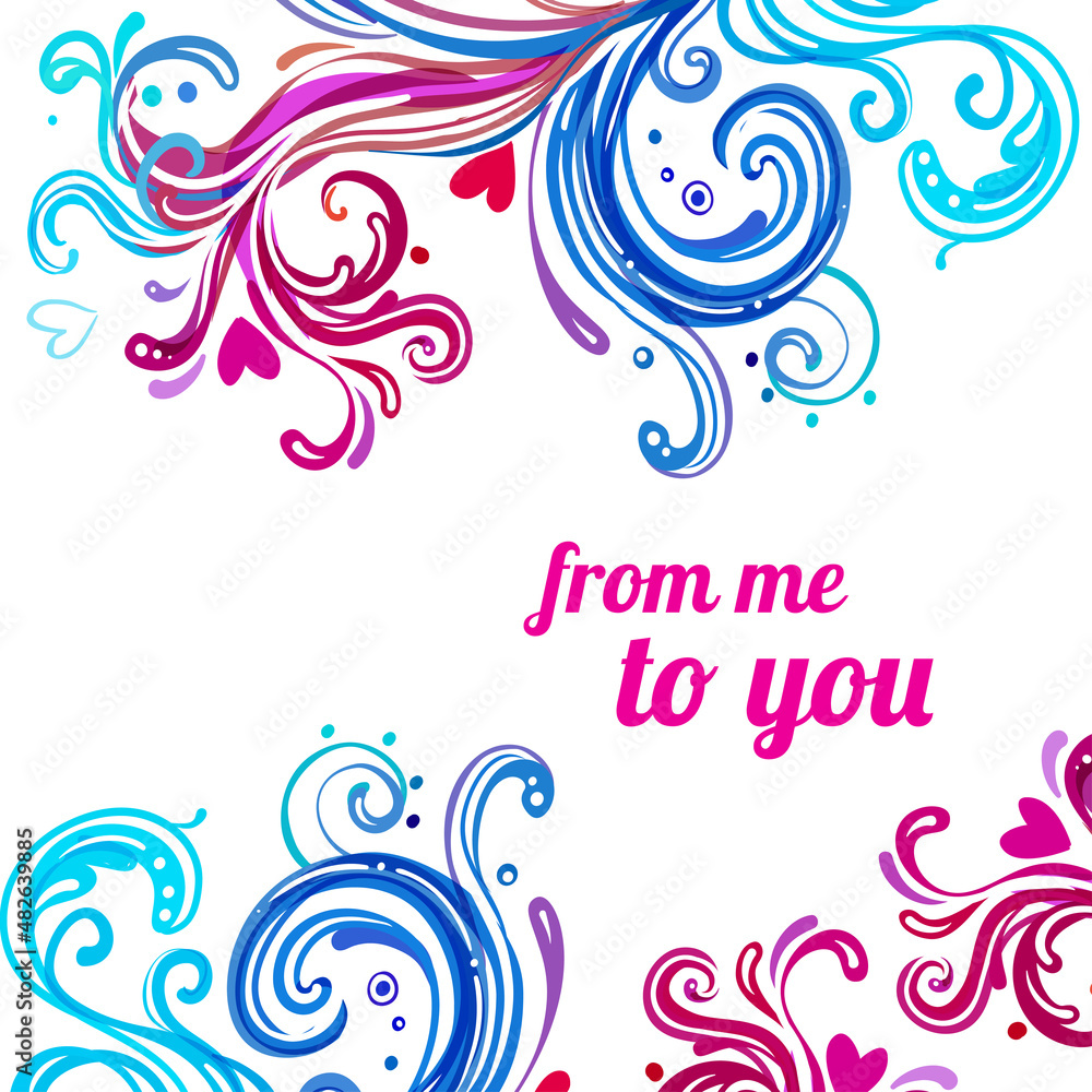 Wedding or Valentine's day card with swirls and hearts. Greeting postcard. Wedding or Valentine's day card with swirls and hearts. Greeting postcard.