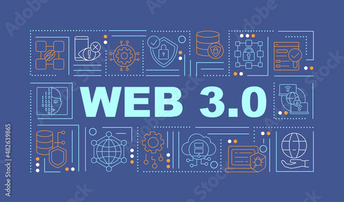 Web 3 0 word concepts navy banner. Low code platform. Infographics with linear icons on background. Isolated typography. Vector color illustration with text. Arial-Black font used