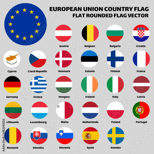 EUROPEAN UNION Country Flags Set Collection. Rounded Flat Vector.