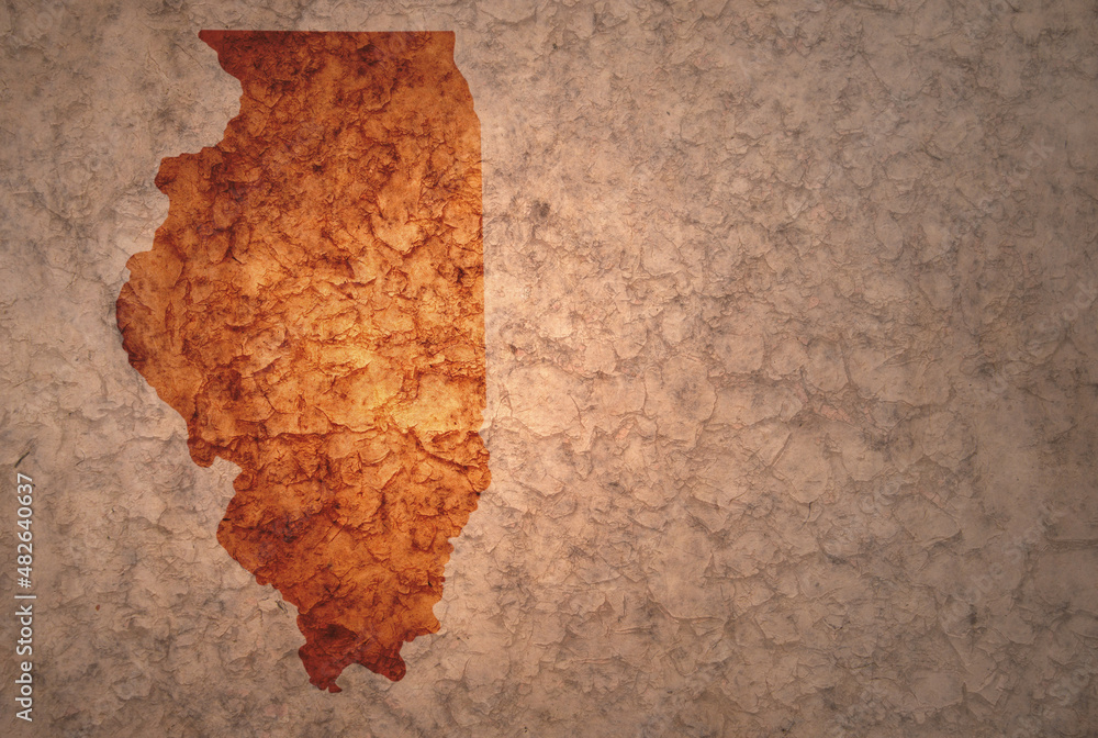 Naklejka premium map of illinois state on a old vintage crack paper background