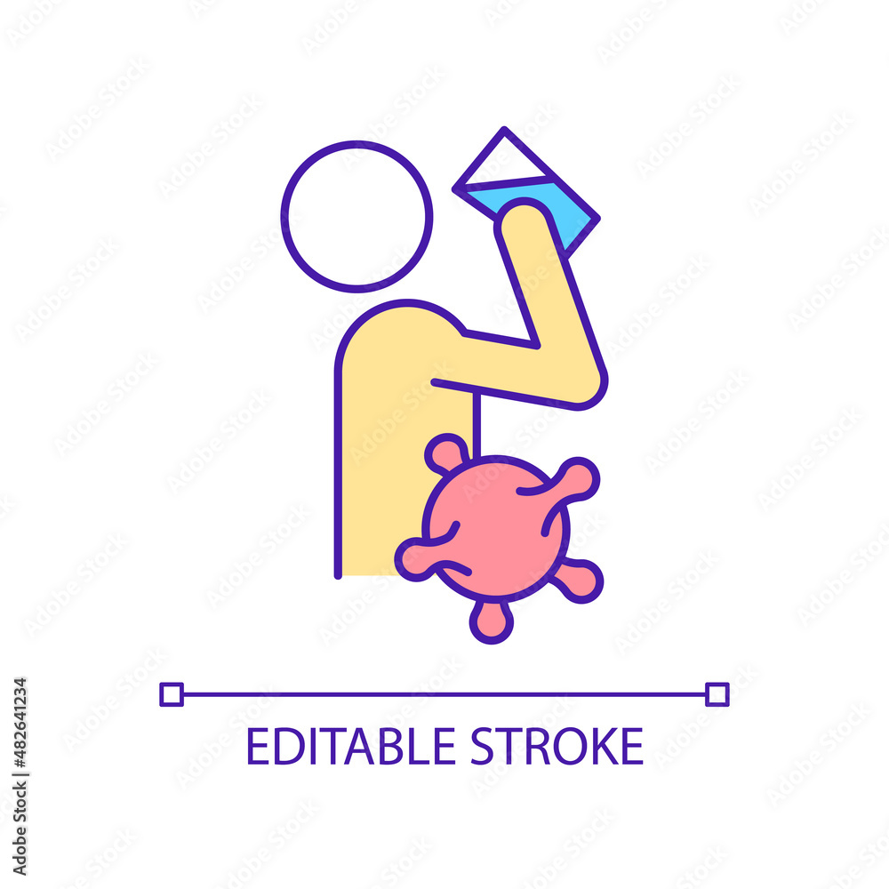 Obraz premium Drinking water contamination RGB color icon. Aquatic pollution. Waterborne illness. Health damage. Isolated vector illustration. Simple filled line drawing. Editable stroke. Arial font used