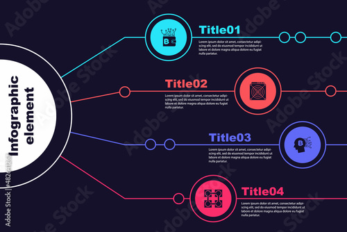 Set Cryptocurrency wallet, ASIC Miner, Bitcoin think and Blockchain technology. Business infographic template. Vector