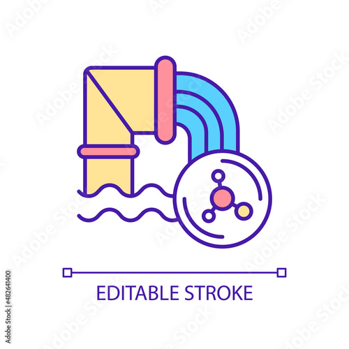 Water pollution RGB color icon. Industrial contamination. Chemical material. Water intoxication. Isolated vector illustration. Simple filled line drawing. Editable stroke. Arial font used