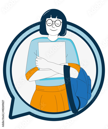 happy girl use smartphones, chat, take selfies and listen to music. they talk and type on the phone. Flat vector cartoon illustration.
