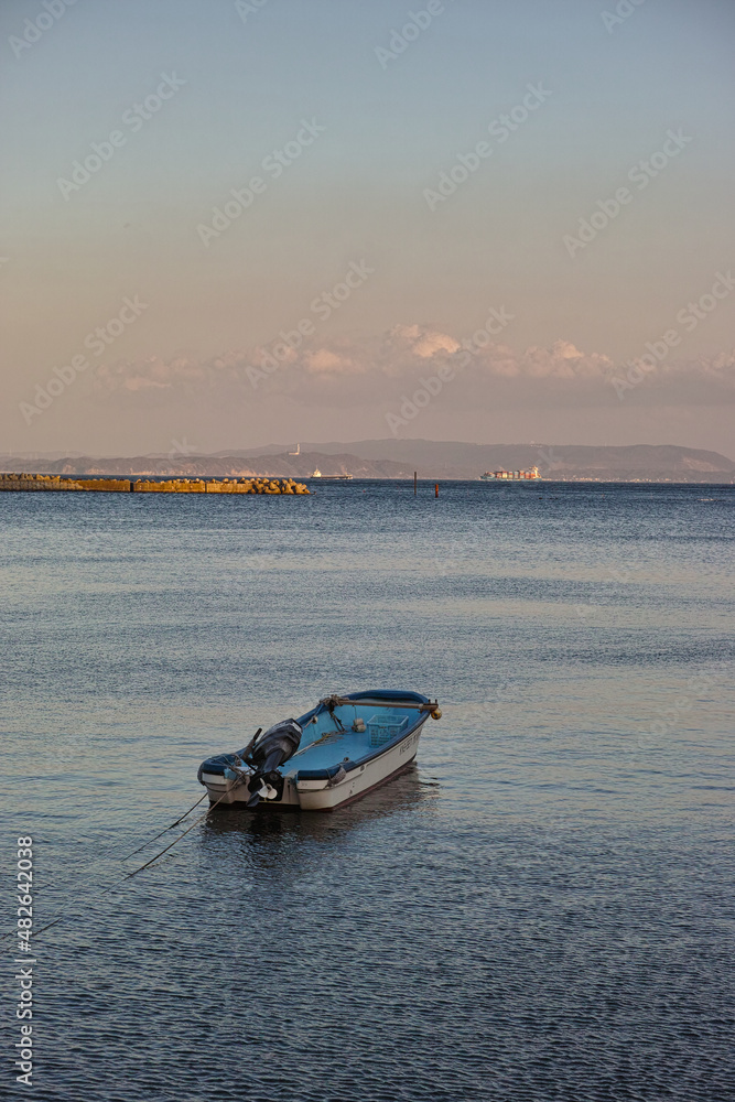 Naklejka premium Evening Sea and Floating Ships