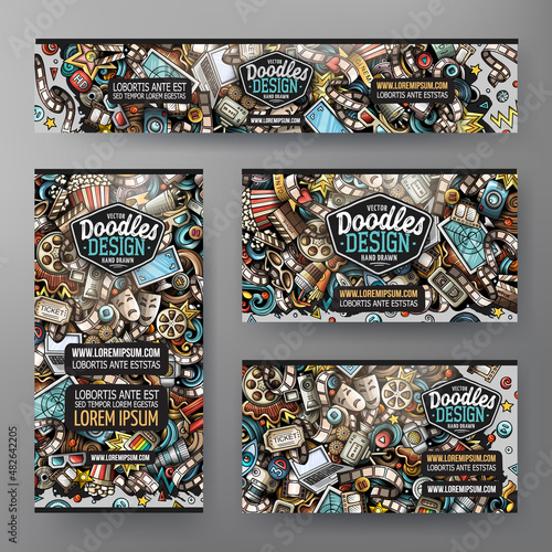 Cartoon vector doodle set of Cinema corporate identity templates.