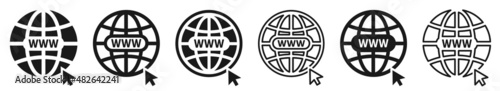 Set of website icons. WWW symbol with arrow or hand cursor. World web sign. Vector illustration.
