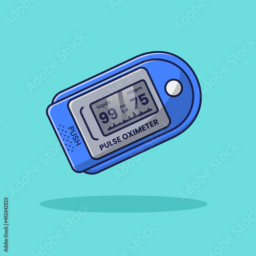 Pulse Oximeter Flat Vector Illustration Icon On Blue Background for web, landing page, sticker, banner, card, clip-art
