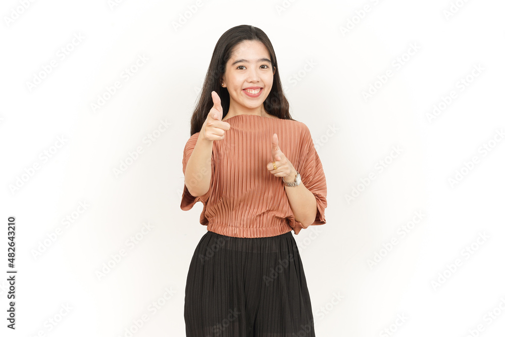 Smile and Pointing at the camera Of Beautiful Asian Woman Isolated On White Background Smile and Pointing at the camera Of Beautiful Asian Woman Isolated On White Background