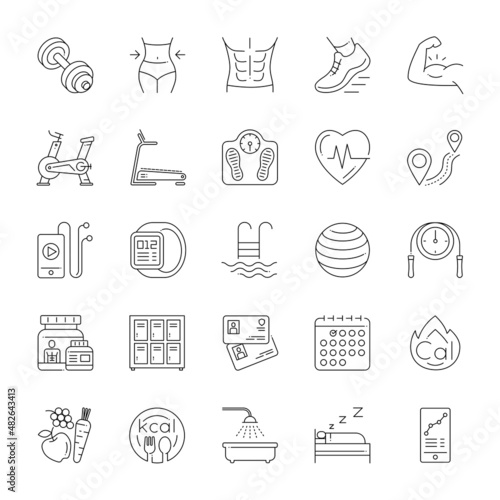 A set of line icons that include editable strokes or outlines using the EPS vector file, exercising, workout, fitness, healthy lifestyle, icons, vector illustration. 