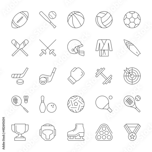 A set of line icons, sport equipment, icons, vector illustration.

