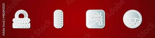 Set Car tire, , Gear shifter and Steering wheel icon. Vector