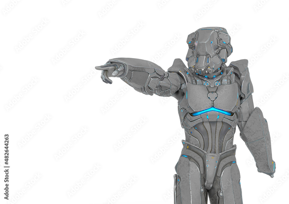 man in an armored nano tech suit is showing the way with copy space man in an armored nano tech suit is showing the way with copy space