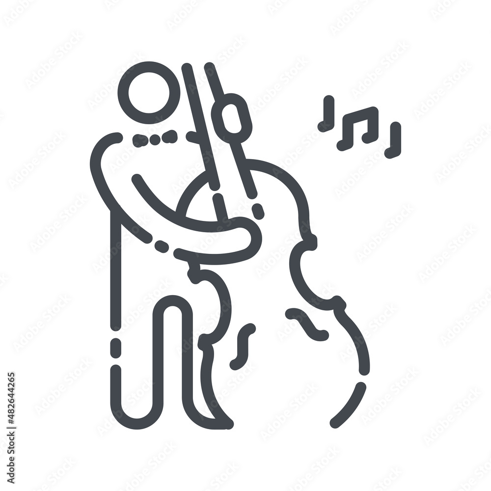 Vector line icon of a musician playing Double bass isolated Vector line icon of a musician playing Double bass isolated