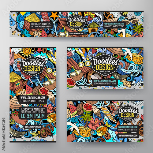 Cartoon vector doodle set of Summer Beach corporate identity templates