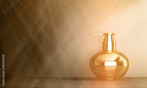 mock up golden spherical bottle for cosmetics