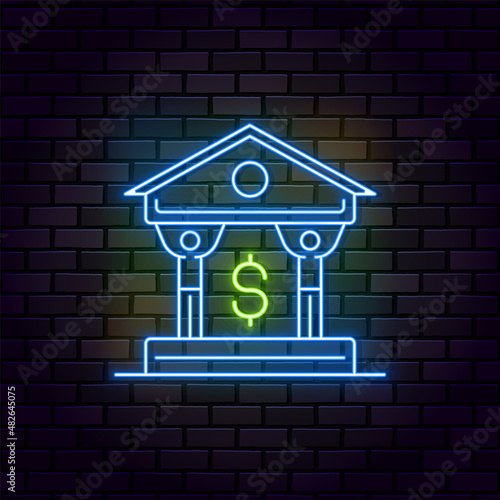 Business and finance neon on wall vector icon. Bank, lift, man neon on wall vector icon