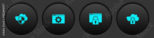 Set Cloud and shield, Browser setting, Secure your site with HTTPS, SSL and computing lock icon. Vector