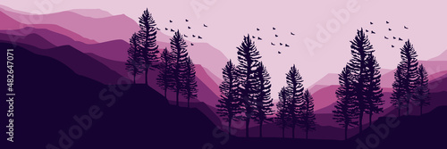 	
forest mountain flat design vector illustration for poster template, web banner, blog banner, website background, tourism promo poster, adventure design backdrop and poster design template