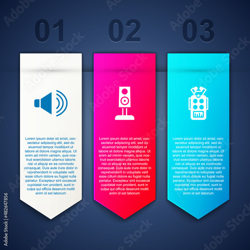 Set Speaker volume, Stereo speaker and Microphone. Business infographic template. Vector