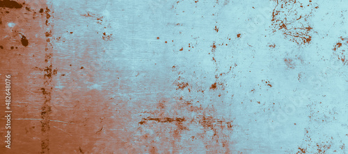 Distressed grunge texture of metal. Overlay dust material. Abstract chalk wall. Blue red grunge surface. Vintage grainy